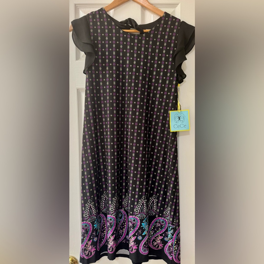Cece Black Dress with Paisley Hem - Picture 3 of 6